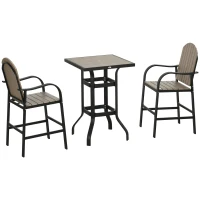 Outsunny Aluminum Frame 3 Piece Bar Set, High Top Patio Table and Chairs Set, Bistro Set with Umbrella Hole(m-11)