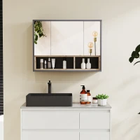 HOMCOM Wall Mounted Bathroom Medicine Cabinet with Mirror and Shelves, Grey(m-1)
