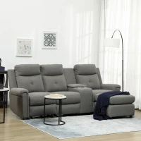 HOMCOM L-Shaped Sofa, Manual Reclining Sectional with Chaise Ottoman, Storage Console, Cup Holders, USB Charging, Gray(m-2)