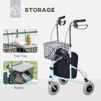 HOMCOM Upright Walker Up Rollator, Rolling Walker with Wheels, Storage Bag, Tray, Adjustable Handle Height, Blue(m-4)