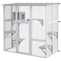 PawHut Catio Outdoor Cat Enclosure, Window Box Wooden Cat House with Bridge Platforms, White(m-1)