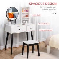 HOMCOM Vanity Table with Stool, Makeup Vanity with Wood Dressing Table with Storage Drawers and Shelf for Bedroom, White and Black(m-4)