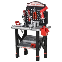 Qaba Kids Tool Bench, Toddler Construction Workbench, Pretend Play Workshop with Shelf Storage Box, Electric Drill for Aged 3-6 Years Old(m-11)