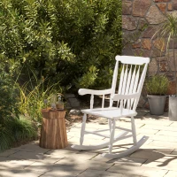 Outsunny Porch Rocker Chair, 350 lbs. Wooden Outdoor Rocking Chair with High Back for Garden, Patio, Balcony, White(m-10)