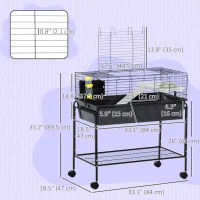PawHut 35" Small Animal Cage Rolling Guinea Pig Cage with Detachable Stand, Water Dispenser, Food Dish, Ramp, Wheels, Dark Grey(m-3)