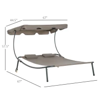 Outsunny Patio Double Chaise Lounge Chair, Outdoor Wheeled Hammock Daybed with Adjustable Canopy and Pillow for Sun Room, Garden, or Poolside, Brown(m-3)