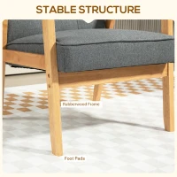 HOMCOM Modern Accent Chair with Button Tufted Back, Line-feel Fabric Armchair with Solid Wood Frame for Bedroom, Grey(m-5)