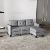 HOMCOM L-shaped Sofa, 3 Seater Couch with Ottoman, Corner Sofa with Thick Padded Cushion and Wood Legs, Light Grey(m-1)