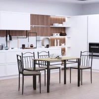 HOMCOM 5 Piece Dining Room Table Set with 4 Metal Frame Chairs for Kitchen, Dinette, Breakfast Nook, Grey(m-7)