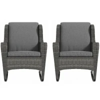 Outsunny 2 Piece Outdoor Wicker Rocking Chairs, Rattan Rockers with Cushions, Steel Frame for Patio, Garden, Backyard, Gray(m-1)