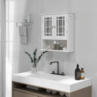 kleankin Modern Wall Mount Bathroom Cabinet, Storage Organizer with 2 Door Cabinet and Open Shelf, White(m-7)