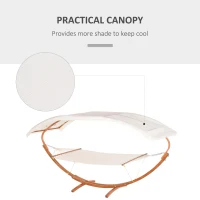 Outsunny Outdoor Hammock with Stand & Accessories, Heavy Duty Wooden Frame, Extra Large Sun Shade Canopy, Indoor Outside Boho Style Nap Bed, Natural Cotton, White(m-6)