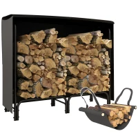Outsunny 4ft Outdoor Firewood Rack with Cover and Carrier, Adjustable Wood Storage Holder, Indoor Outdoor Log Rack, Black(m-11)