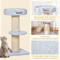 PawHut Cat Tree Kitty Tower with Sisal Mat Scratching Post, Cat Bed, Cushion, Perch, 18" x 18" x 36",  Light Blue(m-5)