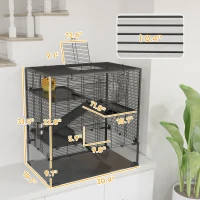 PawHut 4 Tier Hamster Cage with Deep Tempered Glass Bottom, Running Wheel, Hut, Water Bottle, Food Dish, 31" x 19" x 31.5"(m-3)