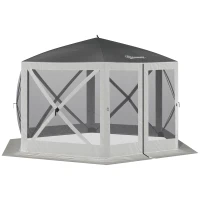 Outsunny 12' x 12' Hexagon Automatic Pop Up Screen Tents Camping Shelter Picnic Canopy with Mesh Sidewalls and Carry Bag, Grey(m-11)