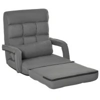 HOMCOM Convertible Floor Sofa Bed, Recliner Armchair Upholstered Sleeper Chair with Pillow for Living Room Bedroom Lounge, Gray(m-5)