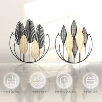HOMCOM 3D Metal Wall Art Set of 2 Modern Leaves Hanging Wall Sculpture Home Decor for Living Room Bedroom Kitchen 16"x18", Black Yellow(m-6)