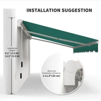 Outsunny 13' x 8' Manual Retractable Patio Awning Sun Shade Outdoor Deck Window Door Canopy Shelter Aluminum Frame Dark Green(m-7)