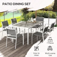 Outsunny 7 Pieces Outdoor Dining Set with 6 Stackable Chairs, Patio Table and Chairs with Plastic Top, Breathable Mesh Seat Back(m-6)