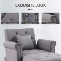 HOMCOM 2-In-1 Chaise Lounge Indoor with Rolled Armrest, Nailhead Trim and Button Tufting, Adjustable Velvet Fabric Upholstered Sofa for Bedroom and Living Room, Grey(m-5)