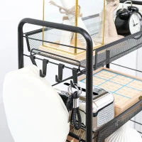 HOMCOM 5 Tier Utility Rolling Cart, Metal Storage Cart, Kitchen Cart with Removable Mesh Baskets, for Living Room, Laundry, Garage and Bathroom, Black(m-8)