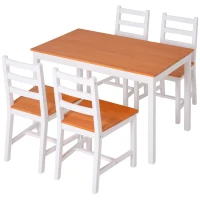HOMCOM Dining Table Set for 4, 5 Piece Pine Wood Kitchen Table with High Back Chairs, Rectangular Table and 4 Armless Chair, White and Natural Wood(m-11)