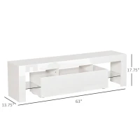 HOMCOM High Gloss TV Stand Cabinet with Remote Controlled LED Lights, Media TV Console Table with Storage Compartment for TVs up to 65", White(m-3)