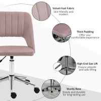 Vinsetto Mid Back Office Chair Velvet Fabric Swivel Scallop Shape Computer Desk Chair, Pink(m-7)