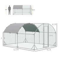 PawHut Large Metal Chicken Coop with Waterproof and Anti-UV Cover for Yard, Outdoor, Duck, Rabbit, 9.2' x 12.5' x 6.5'(m-3)
