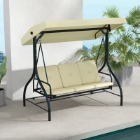 Outsunny Convertible Patio Swing Bed with Canopy and Cushions, 3 Seater Porch Swing for Outdoor, Backyard, Garden, Beige(m-8)