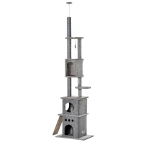 PawHut 89"-100" Floor to Ceiling Cat Tree 6-Tier Cat Climbing Tower Adjustable High with Scratching Post Board, Ramp, Cat Condo, Perch, Toy Ball, for Indoor Cat, Light Grey(m-11)