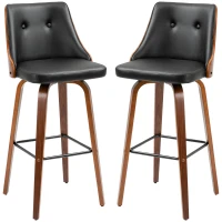 HOMCOM Bar Height Bar Stools, PU Leather Swivel Barstools with Footrest and Tufted Back, Set of 2, Black(m-11)