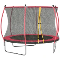 Soozier 10ft Outdoor Trampoline with Net Enclosure, Curved Poles and Safety Pad, ASTM Approved, Red(m-11)