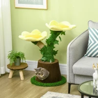 PawHut 18" Plush Cat Tree with Two Flower Platforms, Multi-Activity Centre Cat Tower with Jute Scratching Posts, Elevated Perches, Round Roomy Condo with Door, Green(m-8)