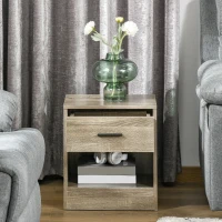 HOMCOM Modern Side Table with Drawer and Storage Shelf, End Table for Living Room, Gray Wood Grain(m-10)