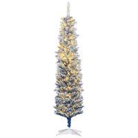 HOMCOM 6' Flocked Christmas Trees, Pencil Prelit Artificial Christmas Tree with Snow Branches, Blue(m-11)