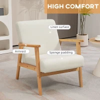 HOMCOM Mid-Century Modern Accent Chair Retro Fabric Armchair Wooden Arm Upholstered Lounge Chair for Living Room Cream White(m-4)