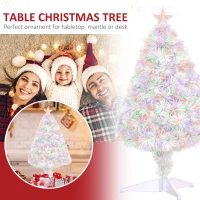 HOMCOM 2.5FT Prelit Artificial Tabletop Christmas Tree with Fibre Optics Holiday Home Xmas Decoration for Table and Desk White(m-6)