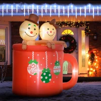 Outsunny 6FT Inflatable Gingerbread Couple in Hot Cocoa Mug, Christmas Blow Up Decoration with LED Lights for Indoor, Outdoor(m-2)