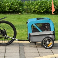 Aosom 2-in-1 Pet Bike Trailer for Small Dogs with Safety Leash, Road-Visibility Bicycle Stroller, Weather-Strong Bike Wagon Trailer Sidecar Attachment, Bicycle Wagon, Blue(m-10)