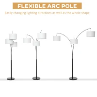 HOMCOM Arc Floor Lamp with 3 Hanging Drum Shape Lampshade, Flexible Steel Pole and Marble Round Base, Black/White(m-4)