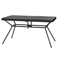 Outsunny Rectangle Outdoor Dining Table for 6, with 1.7" Umbrella Hole, Easy Clean DPC Plastic Tabletop, 55" x 31.5" x 28"(m-2)