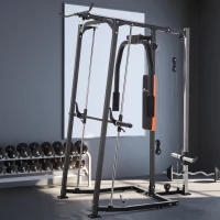 Soozier 3 In 1 Smith Machine with Dual Cable Pulley System, Chest Press Station, 17-Level Squat Rack and Barbell Bar(m-8)