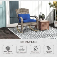 Outsunny Adirondack Chair, Outdoor Wicker Rocking Chair with High Back, Seat Cushion, and Pillow for Porch, Balcony, Dark Blue(m-7)