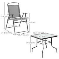 Outsunny 5 Pieces Patio Table and Chairs, Outdoor Dining Set with 4 Folding Chairs, Glass Tabletop and Parasol Hole, Grey(m-3)