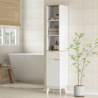 HOMCOM 67" Tall Bathroom Cabinet, Narrow Bathroom Storage Cabinet with 3 Open Shelves, Drawer and 2 Adjustable Shelves, White(m-1)