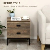 HOMCOM Nightstand with Storage, Retro Bedside Table, Side Table with 2 Drawers, Steel Frame for Bedroom, Coffee(m-4)
