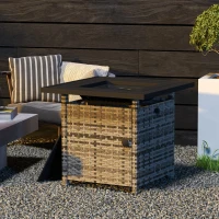 Outsunny Outdoor PE Rattan Propane Fire Pit Table, 50,000 BTU Pulse-Ignition Wicker Fire Table, Mixed Grey(m-8)