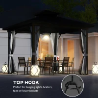 Outsunny 10' x 10' Hardtop Gazebo, Sun Shelter with Double Tier Metal Roof, Mosquito Netting, and Hanging Hook, Light Grey(m-5)